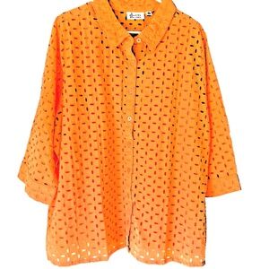 2 pc Denim & Co Twinset Button Front Eyelet Shirt & Tank Top Set Plus 2X Orange